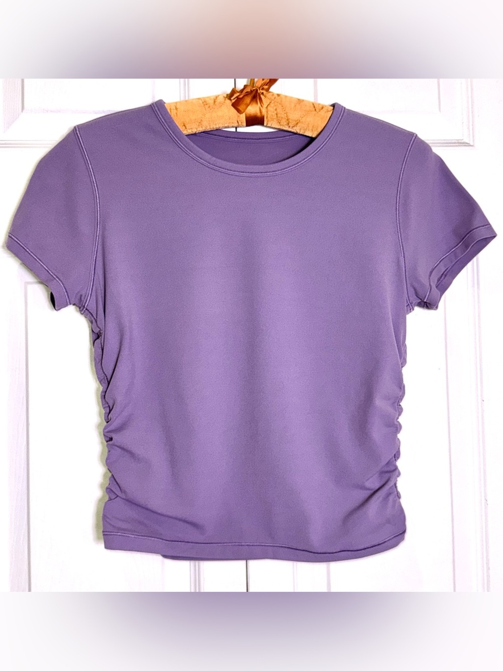 Lululemon All It Takes Short Sleeve Shirt Nulu Purple Ash Ruched Top est sz 6-8